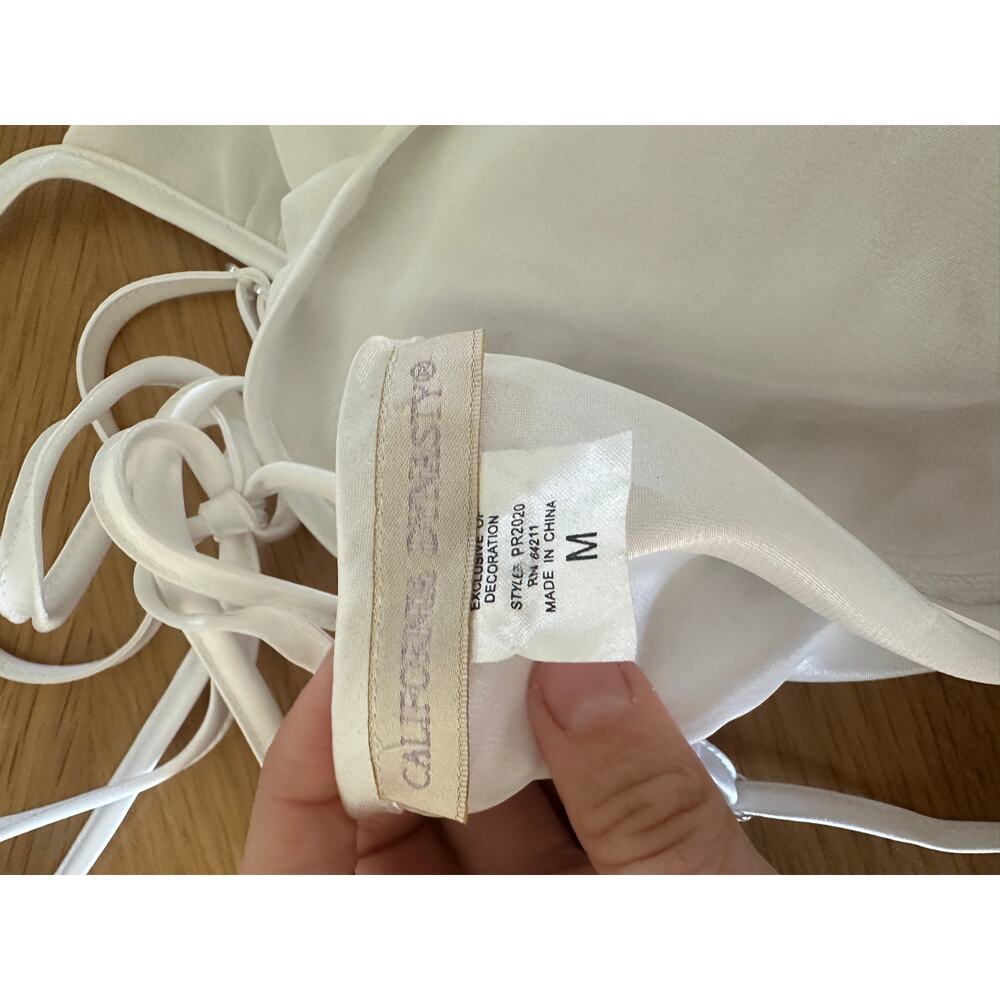 California Dynasty Satin Slip Dress White Lace Trim Bridal Minimal 90s M - Picture 7 of 11